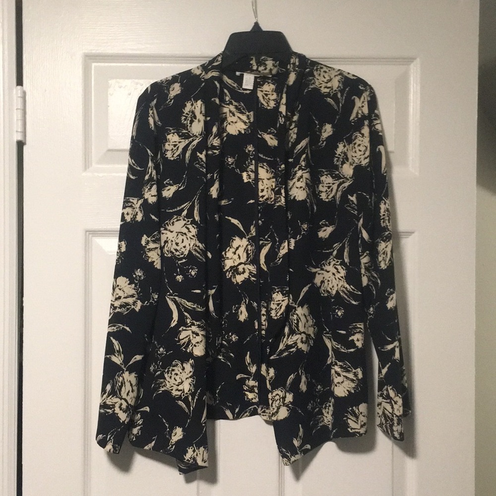 Lush Navy floral blouse jacket